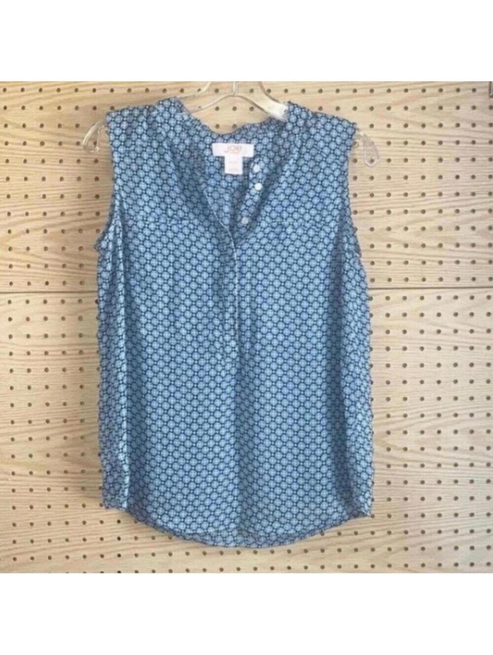 Joe fresh blue geometric floral, printed sleeveless blouse top office work
